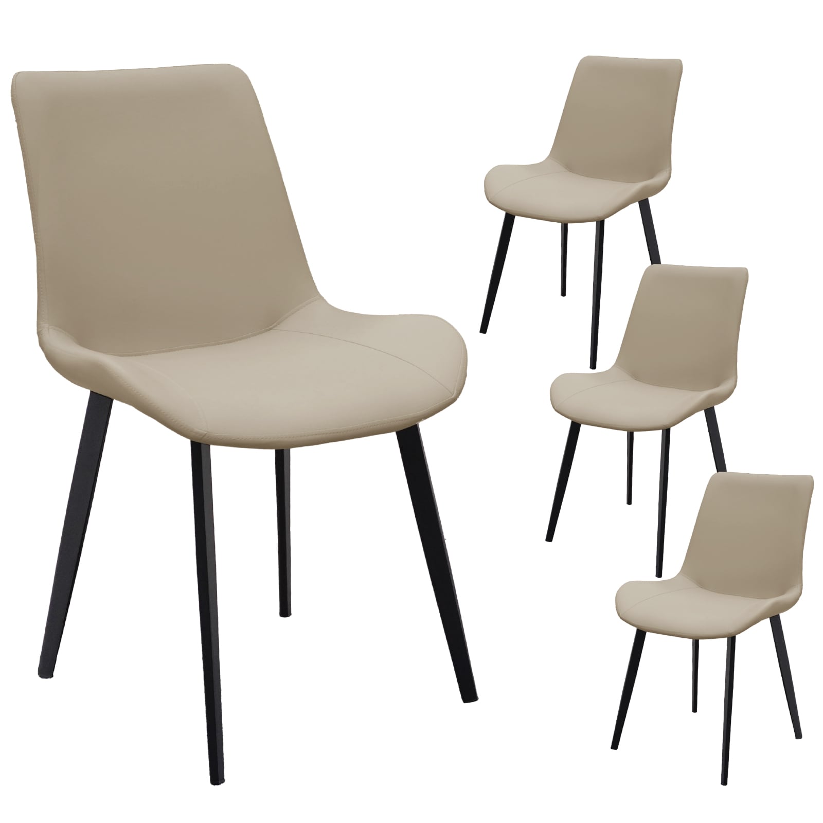 Tan PU Leather Dining Chair With Metal Legs, Modern Upholstered Chair Set Of 4 For Kitchen, Restaurant, Living, Meeting Room_voghion.com